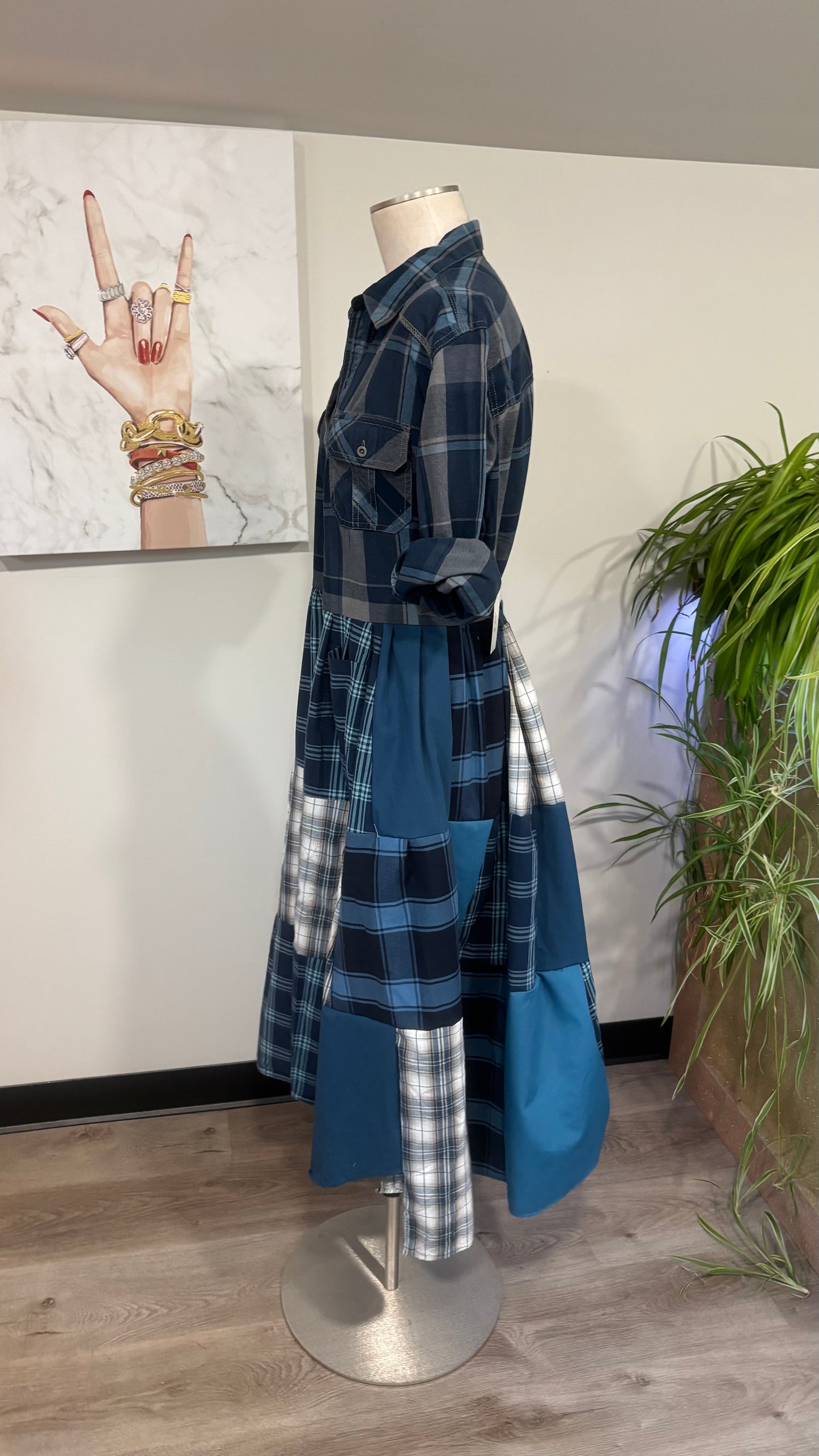 Upcycled Men’s Shirt Patchwork Duster • One of a Kind Plaid Dress