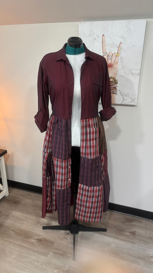 Upcycled Men’s Shirt Patchwork Duster | One of a Kind Plaid Dress