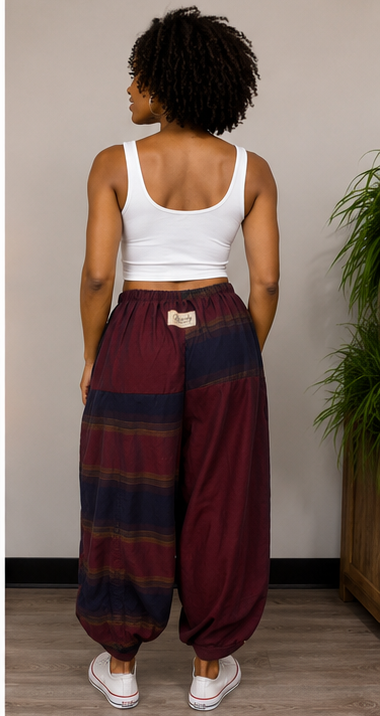 Upcycled Men’s Shirt Balloon Pants | Handmade Boho Pants | Sustainable Lounge Pants | One of a Kind Patchwork Pants