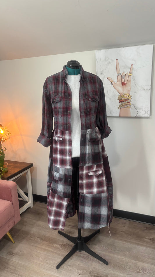 Upcycled Flannel Shirt Patchwork Duster | One of a Kind Plaid Dress