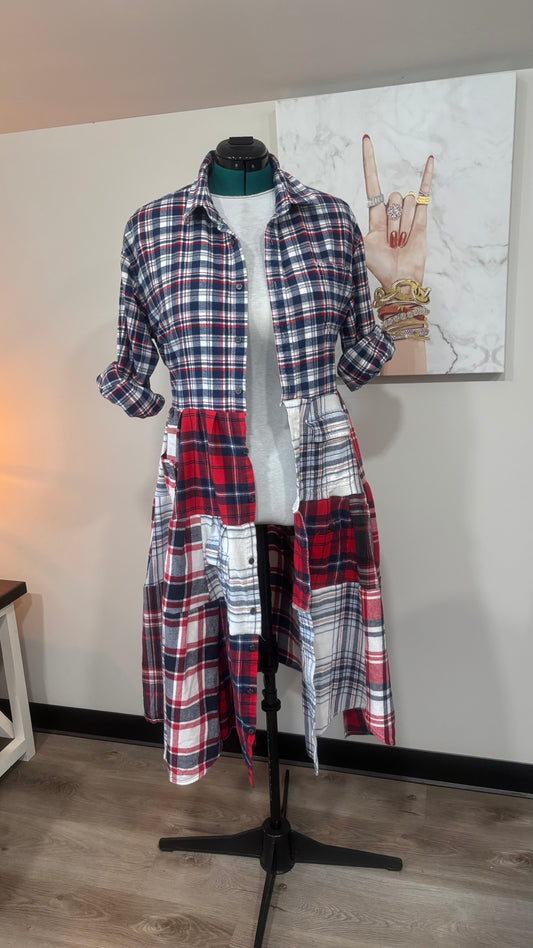 Upcycled Flannel Shirt Patchwork Duster | One of a Kind Plaid Dress