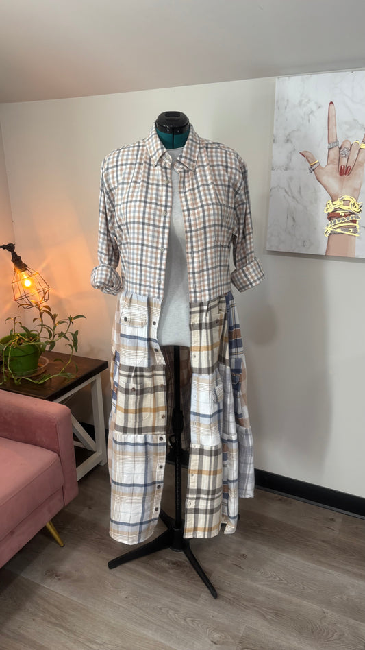 Upcycled Flannel Shirt Patchwork Duster | One of a Kind Plaid Dress