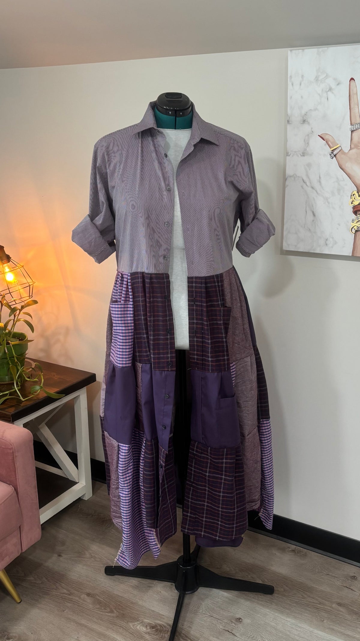 Upcycled Men’s Shirt Patchwork Duster • One of a Kind Plaid Dress
