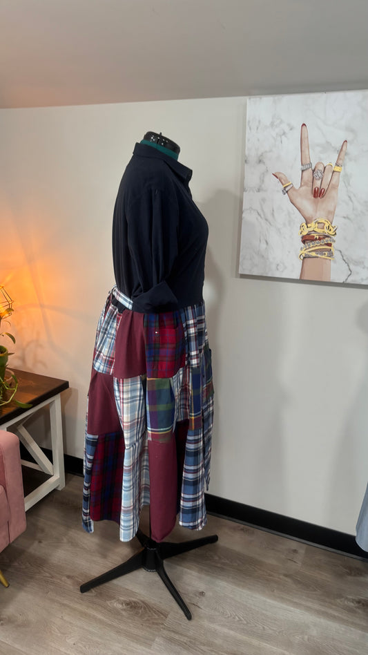 Upcycled Men’s Shirt Patchwork Duster • One of a Kind Plaid Dress