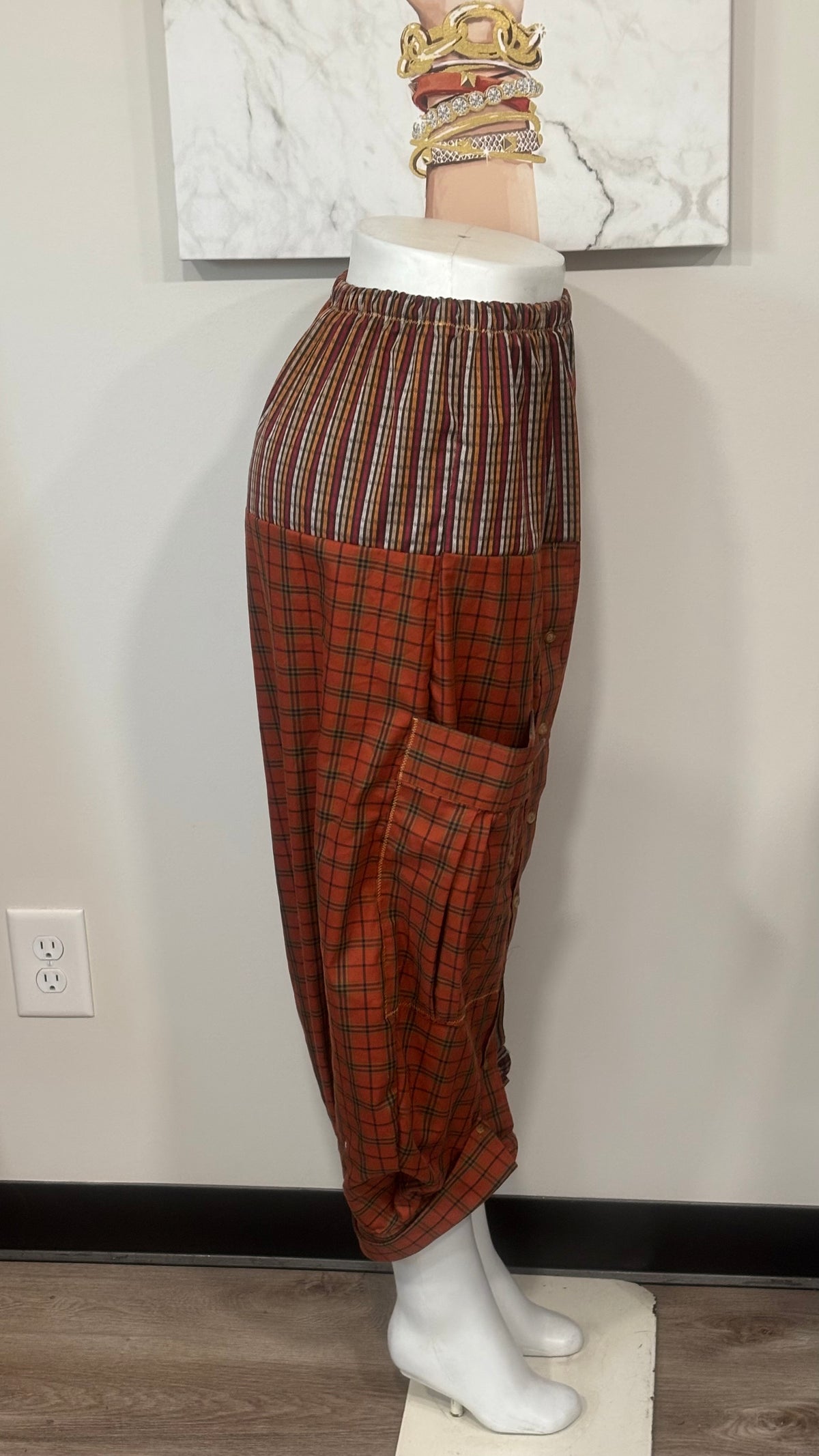 Upcycled Men’s Shirt Balloon Pants | Handmade Boho Pants | Sustainable Lounge Pants | One of a Kind Patchwork Pants