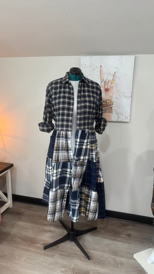 Upcycled Flannel Shirt Patchwork Duster | One of a Kind Plaid Dress