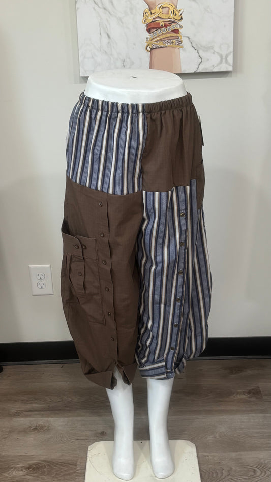 Upcycled Men’s Shirt Balloon Pants | Handmade Boho Pants | Sustainable Lounge Pants | One of a Kind Patchwork Pants