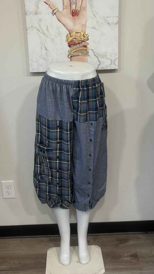 Upcycled Men’s Shirt Balloon Pants | Handmade Boho Pants | Sustainable Lounge Pants | One of a Kind Patchwork Pants