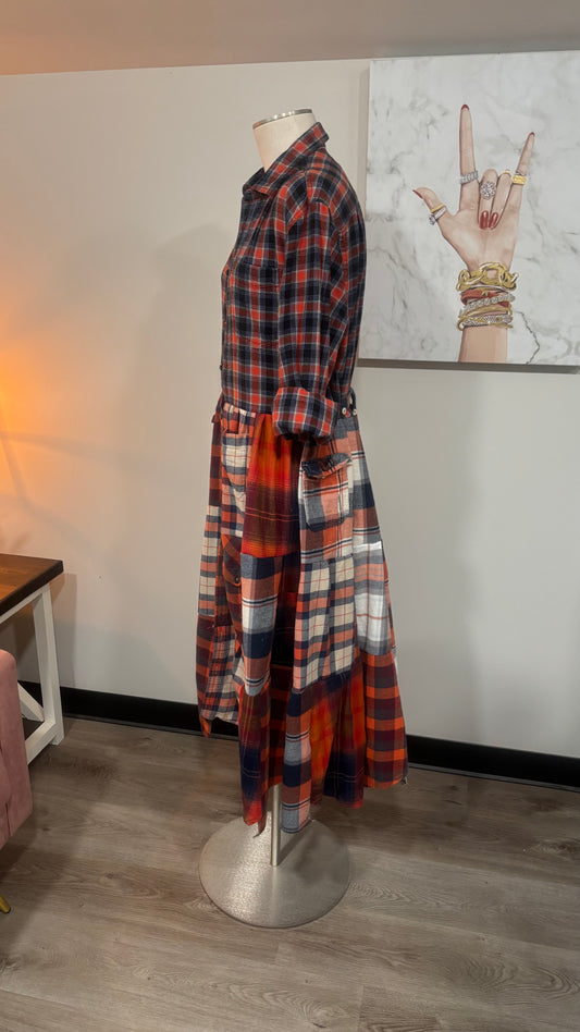 Upcycled Flannel Shirt Patchwork Duster | One of a Kind Plaid Dress