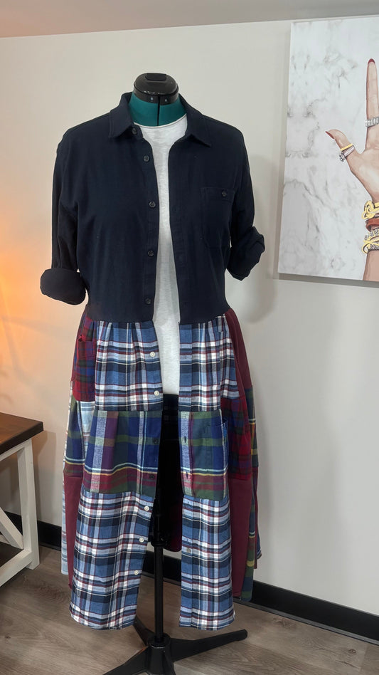 Upcycled Flannel Shirt Patchwork Duster | One of a Kind Plaid Dress