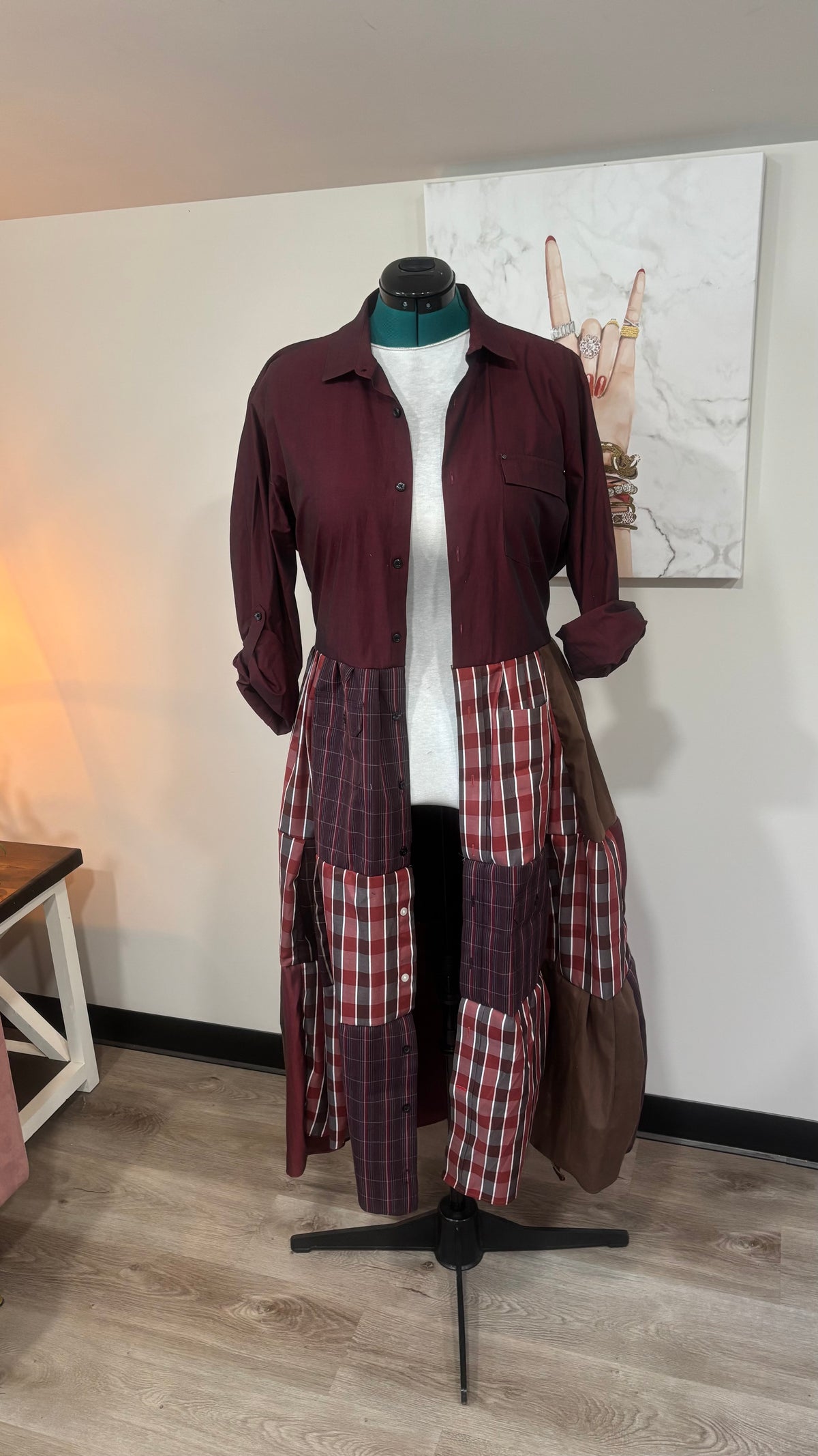 Upcycled Men’s Shirt Patchwork Duster | One of a Kind Plaid Dress
