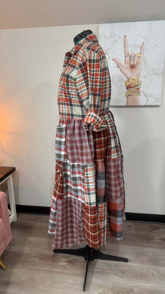 Upcycled Flannel Shirt Patchwork Duster | One of a Kind Plaid Dress