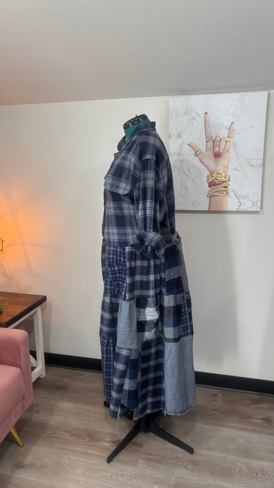 Upcycled Flannel Shirt Patchwork Duster | One of a Kind Plaid Dress