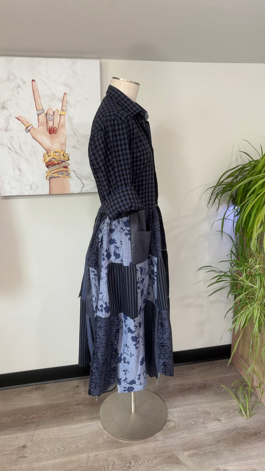 Upcycled Men’s Shirt Patchwork Duster • One of a Kind Plaid Dress