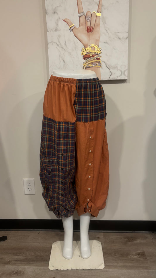 Upcycled Men’s Shirt Balloon Pants | Handmade Boho Pants | Sustainable Lounge Pants | One of a Kind Patchwork Pants