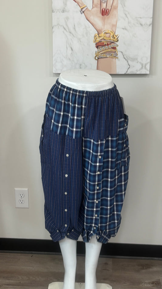 Upcycled Men’s Shirt Balloon Pants | Handmade Boho Pants | Sustainable Lounge Pants | One of a Kind Patchwork Pants