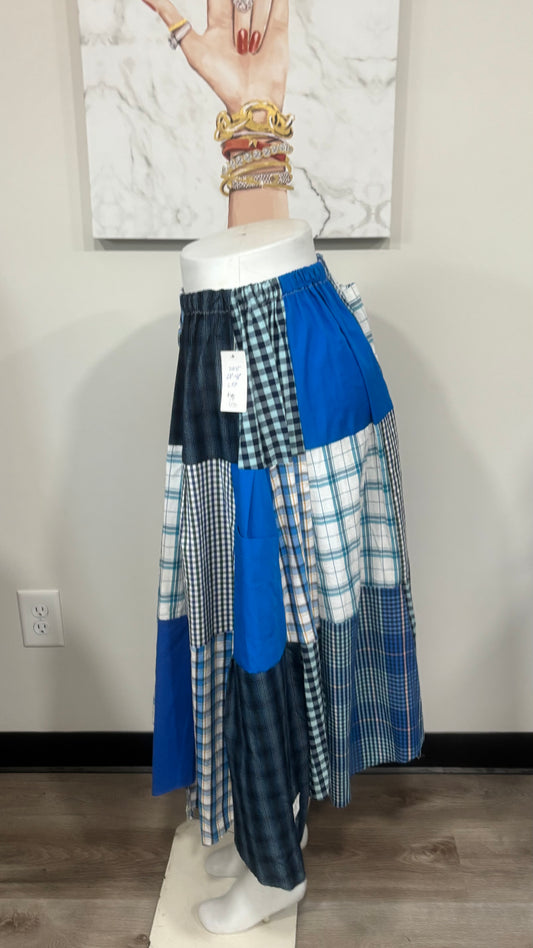 Upcycled Men’s Shirt Patchwork Maxi Skirt | Boho Cottagecore Skirt | One-of-a-Kind Sustainable Fashion