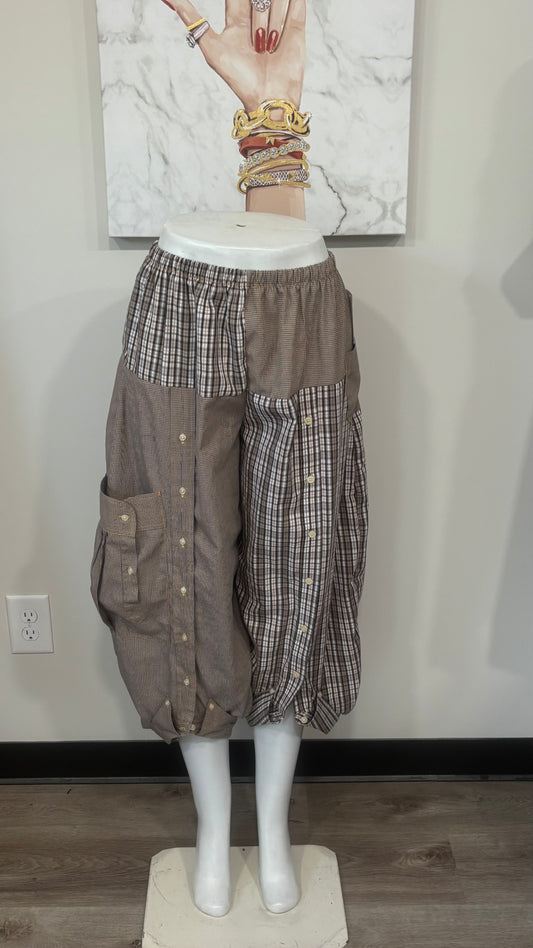 Upcycled Men’s Shirt Balloon Pants | Handmade Boho Pants | Sustainable Lounge Pants | One of a Kind Patchwork Pants
