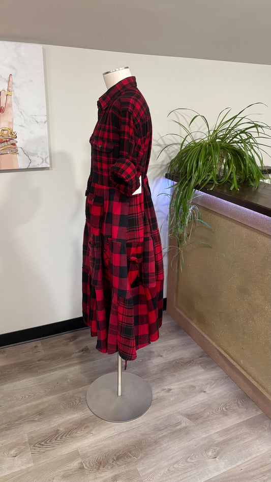Upcycled Flannel Shirt Patchwork Duster | One of a Kind Plaid Dress