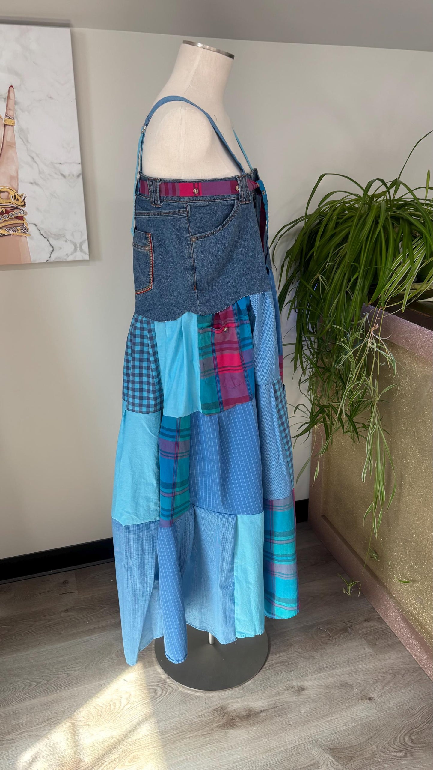 Upcycled Men’s Shirt Patchwork Maxi Dress – (One of a Kind)