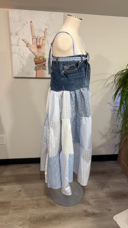 Upcycled Men’s Shirt Patchwork Maxi Dress – (One of a Kind)