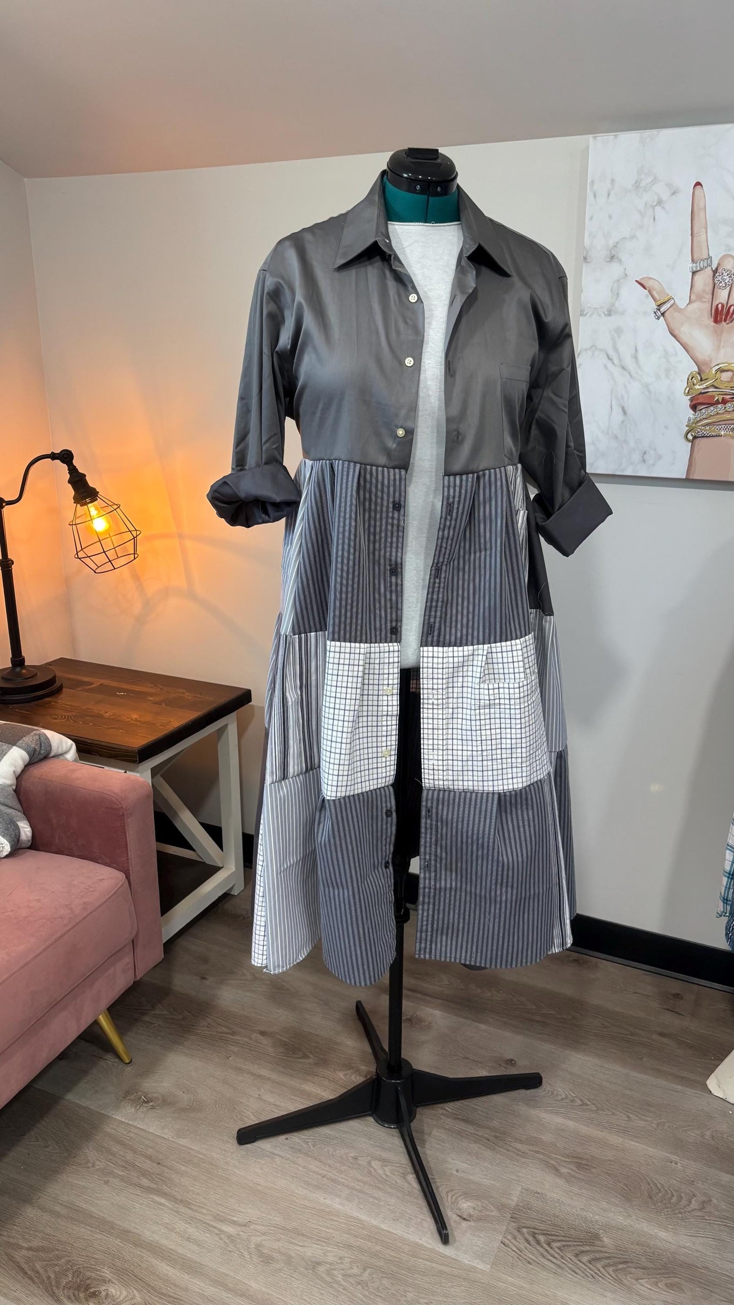 Upcycled Men’s Shirt Patchwork Duster • One of a Kind Plaid Dress