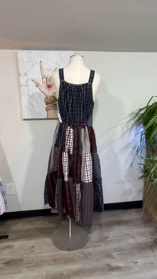 Upcycled Patchwork Maxi Dress | Handmade From Men’s Shirts, Cottagecore Style