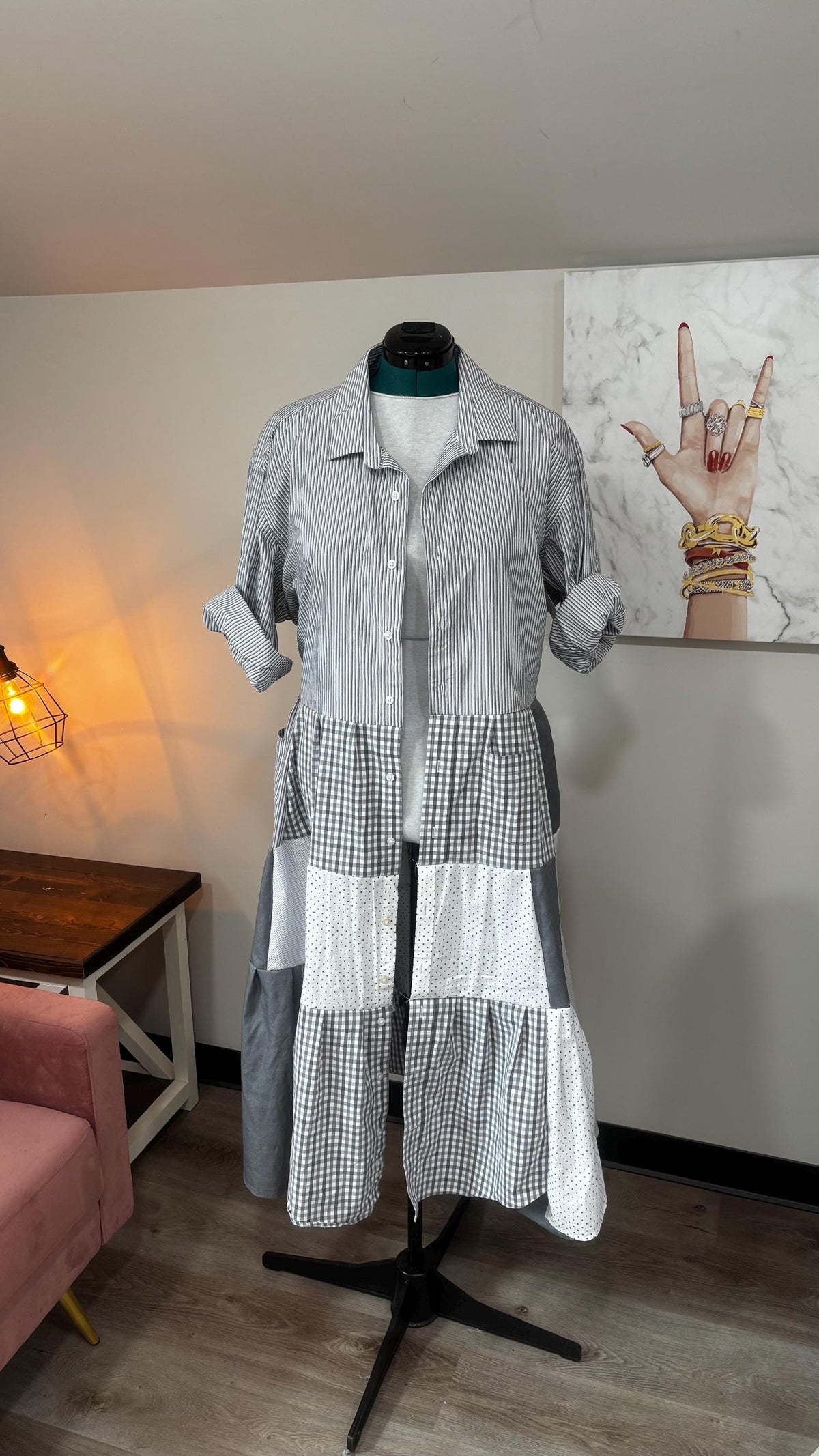 Upcycled Men’s Shirt Patchwork Duster • One of a Kind Plaid Dress