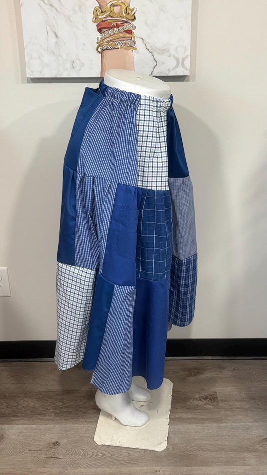 Upcycled Men’s Shirt Patchwork Maxi Skirt | Boho Cottagecore Skirt | One-of-a-Kind Sustainable Fashion
