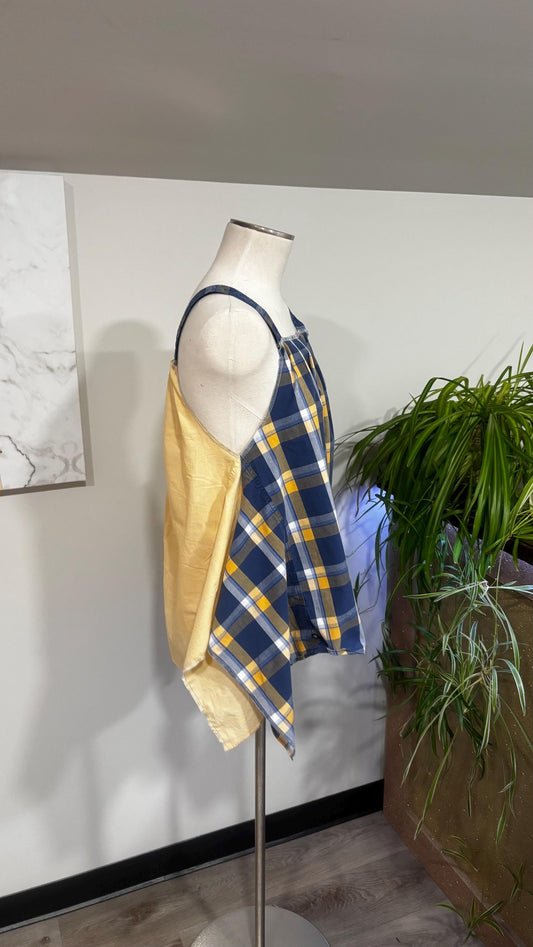 Reversible Upcycled Men’s Shirt Tank Top | Handmade Boho Tunic | Sustainable Patchwork Top | Oversized Cottagecore Blouse