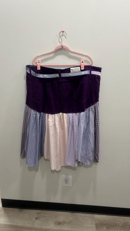 Reworked Denim Skirt | Upcycled Jeans & Mens Shirt Skirt | One-of-a-Kind