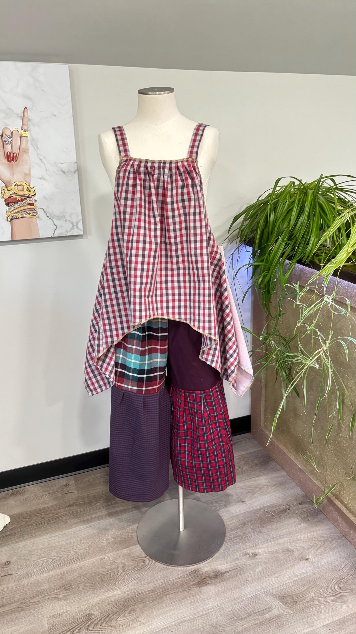 Reversible Patchwork Capri Set | Upcycled Men’s Shirts, Wide Leg Pants, Flowy Top