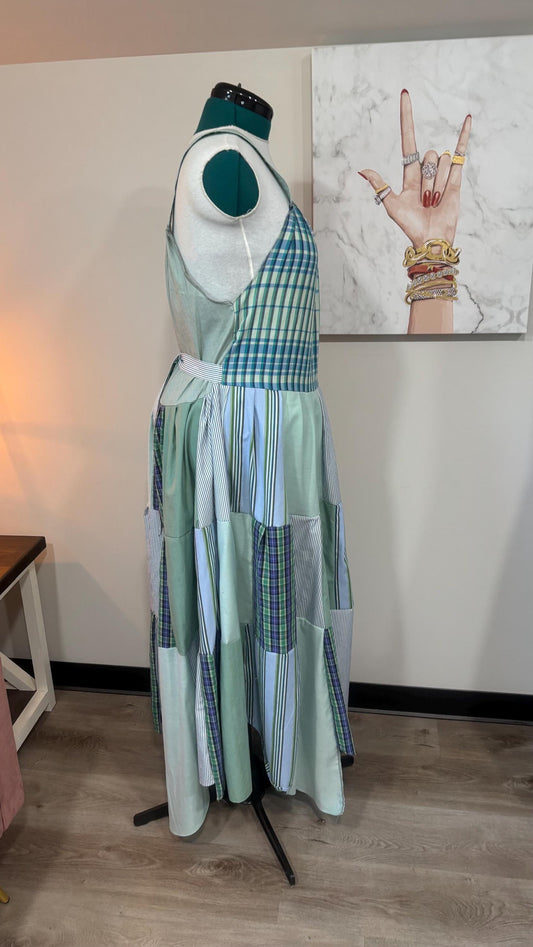Upcycled Patchwork Maxi Dress | Handmade From Men’s Shirts | Sustainable Cottagecore Boho Style