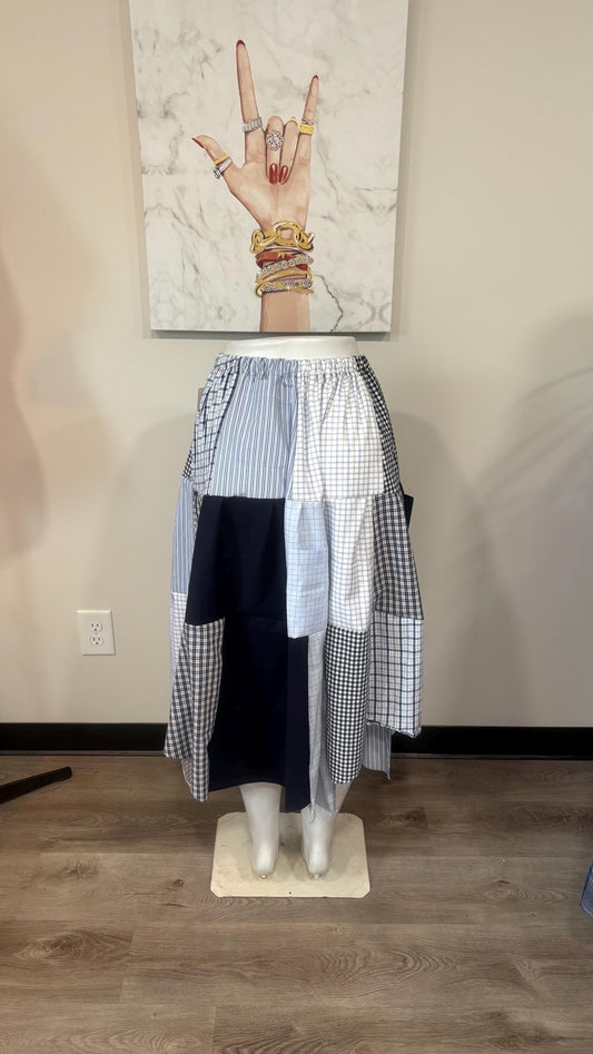 Upcycled Men’s Shirt Patchwork Maxi Skirt | Boho Cottagecore Skirt | One-of-a-Kind Sustainable Fashion
