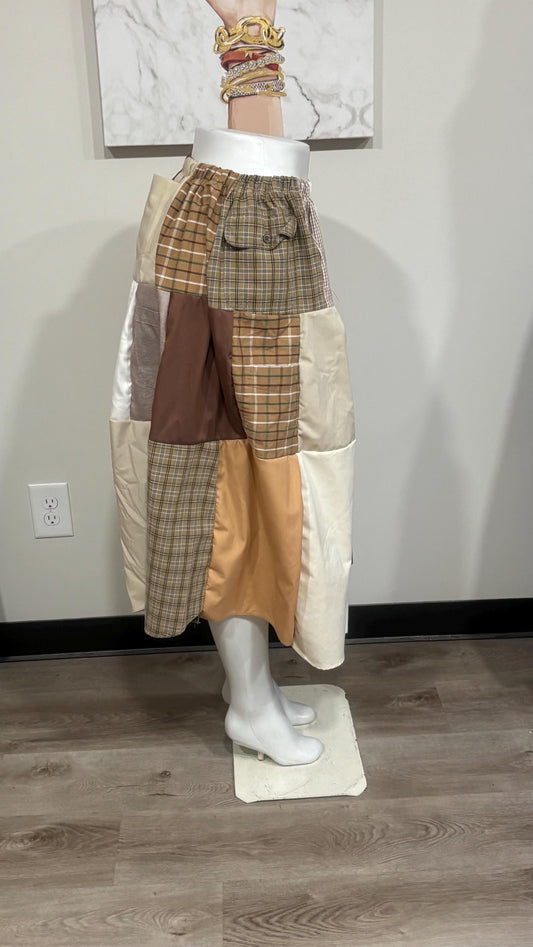Upcycled Men’s Shirt Patchwork Maxi Skirt | Boho Cottagecore Skirt | One-of-a-Kind Sustainable Fashion