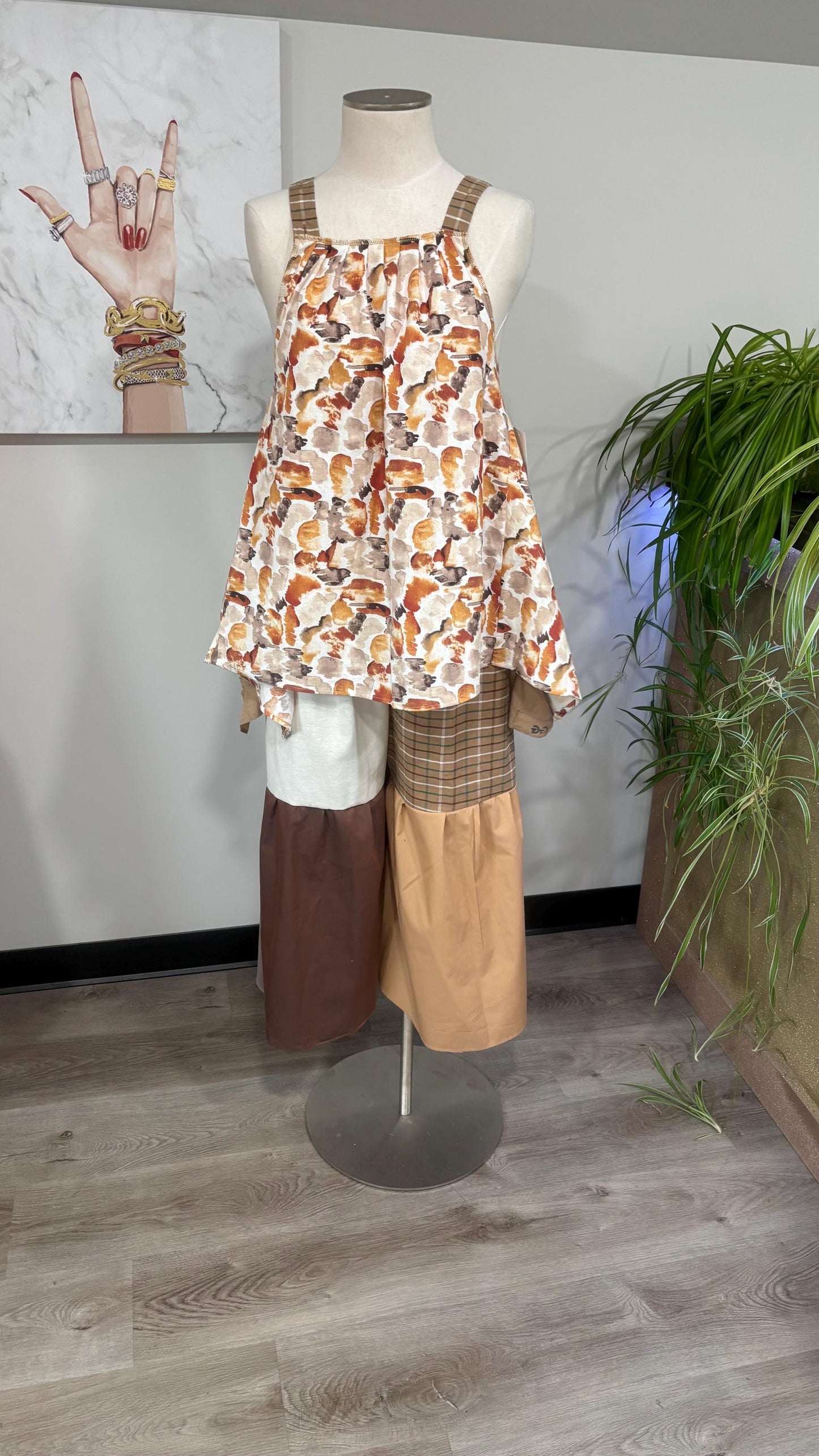 Reversible Patchwork Capri Set | Upcycled Men’s Shirts, Wide Leg Pants, Flowy Top