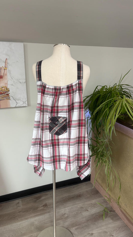 Reversible Upcycled Men’s Shirt Tank Top | Handmade Boho Tunic | Sustainable Patchwork Top | Oversized Cottagecore Blouse