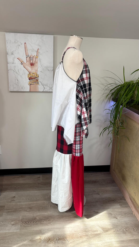 Upcycled Patchwork Two Piece Set | Reversible Top & Wide Leg Pants Made From Mens Shirts