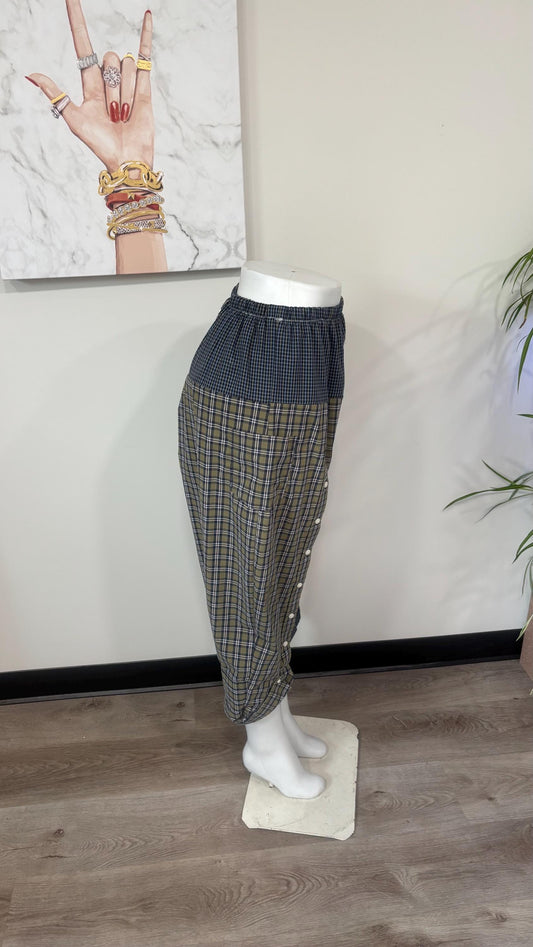 Upcycled Men’s Shirt Balloon Pants | Handmade Boho Pants | Sustainable Lounge Pants | One of a Kind Patchwork Pants