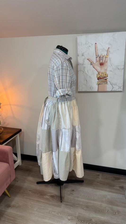 Upcycled Men’s Shirt Patchwork Duster • One of a Kind Plaid Dress