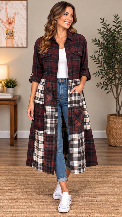 Upcycled Flannel Shirt Patchwork Duster | One of a Kind Plaid Dress