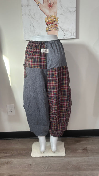 Upcycled Men’s Shirt Balloon Pants | Handmade Boho Pants | Sustainable Lounge Pants | One of a Kind Patchwork Pants