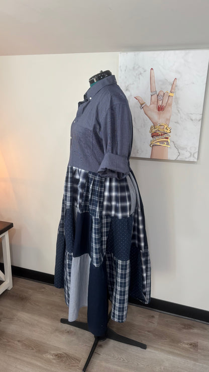 Upcycled Men’s Shirt Patchwork Duster | One of a Kind Plaid Dress