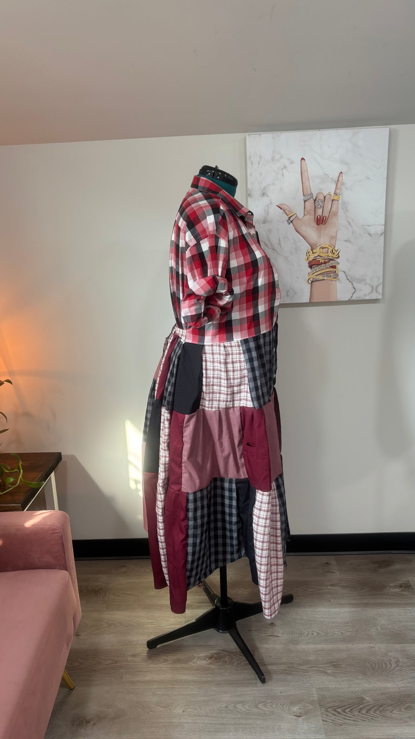 Upcycled Men’s Shirt Patchwork Duster • One of a Kind Plaid Dress