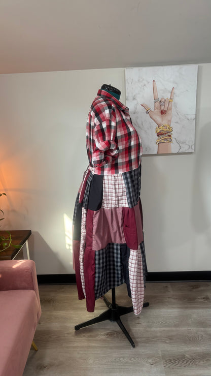 Upcycled Men’s Shirt Patchwork Duster • One of a Kind Plaid Dress