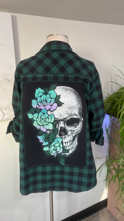 Skull & Flowers - Refashioned Flannel
