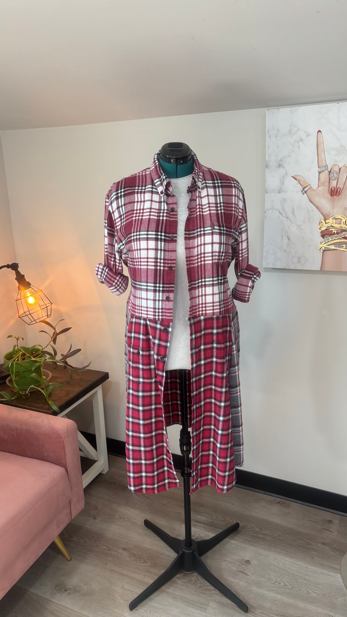 Upcycled Flannel Duster, Plaid Shirt Jacket