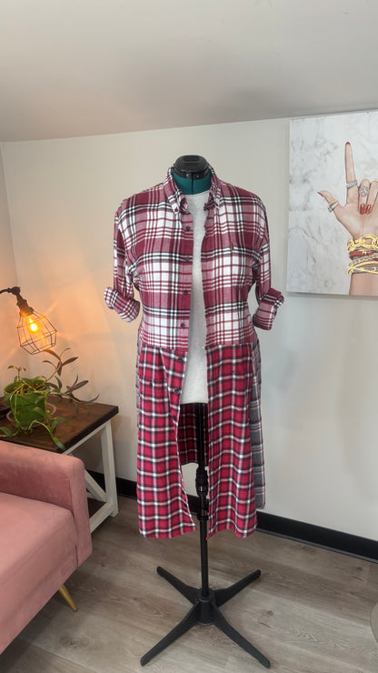 Upcycled Flannel Duster, Plaid Shirt Jacket