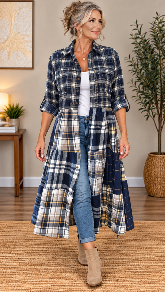 Upcycled Flannel Shirt Patchwork Duster | One of a Kind Plaid Dress
