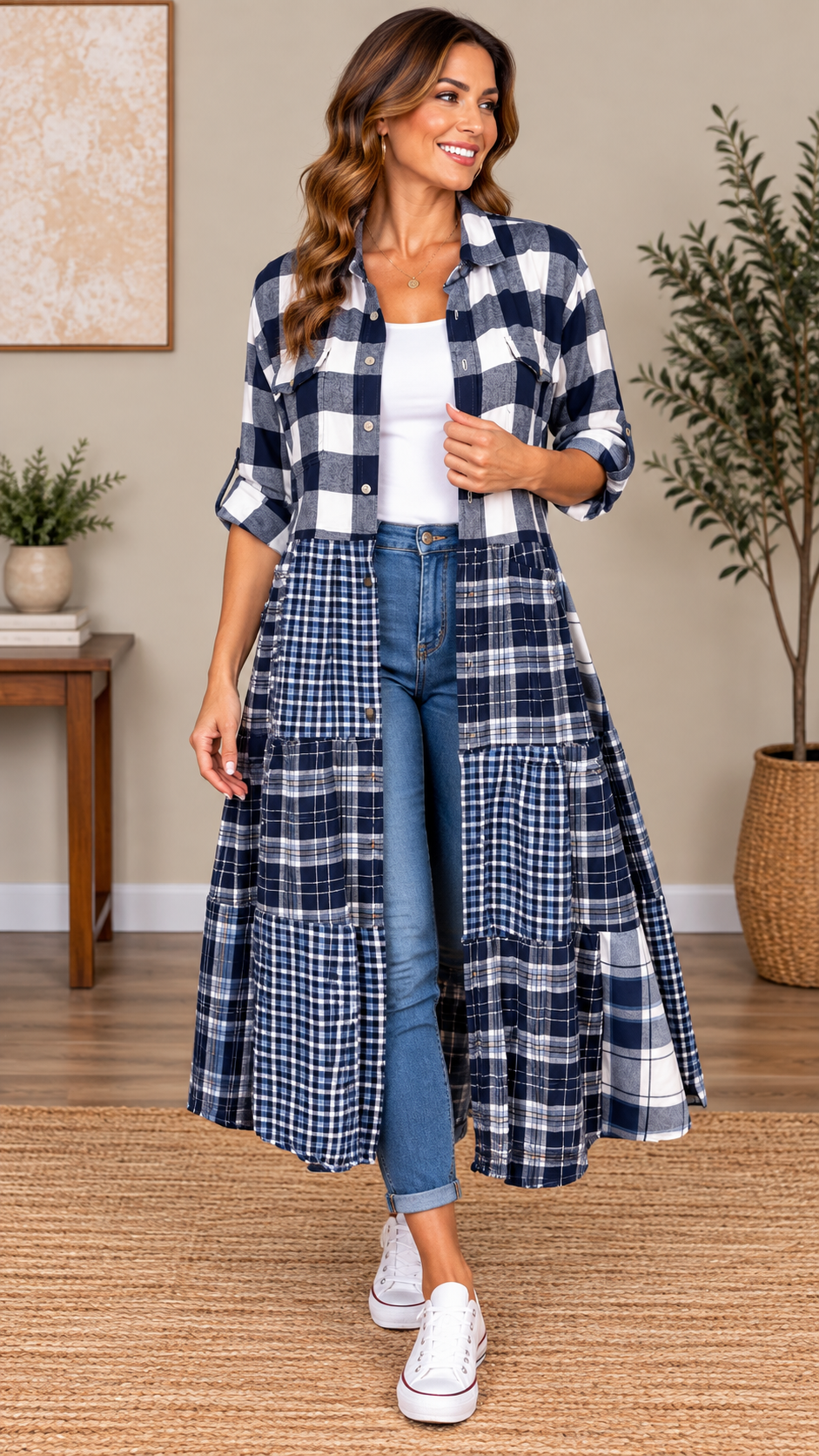 Upcycled Flannel Shirt Patchwork Duster | One of a Kind Plaid Dress